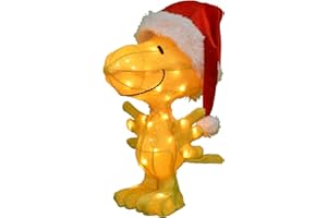 ProductWorks 18-Inch Peanuts 3D LED Pre-Lit Woodstock in Santa Hat Christmas Holiday Yard Art Decoration, 35 Lights