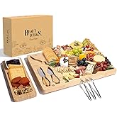 Charcuterie Boards Set, 100% Bamboo Cheese Board Set with Knife Cheese Platter - Tray with Cutlery, Fruit Tray and Bowl, House Warming Gifts New Home