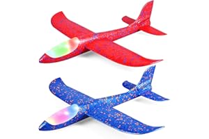 CUKU 2 Pack LED Light Airplane,17.5" Large Throwing Foam Plane,2 Flight Mode Glider Plane,Flying Toy for Kids,Gifts for 3 4 5 6 7 8 9 Years Old Boy,Outdoor Sport Toys Birthday Party Favors Foam Airplane