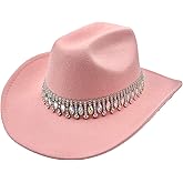 Xufadiva Shiny Rhinestone Women's Cowgirl Hat Western Cowboy Retro Panama Unisex Sequin Wide Brim Hat