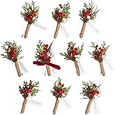 TINGE TIME Boutonniere for Men, Groom and Best Man Boutonniere for Wedding Ceremony Anniversary, Formal Dinner Party and Rustic Xmas Wedding Marriage (Christmas Red)