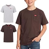 Wrangler Boys T Shirts 2-Pack - Crew Neck Pocket Tee, Soft Cotton Blend | Cotton-poly blend, short sleeve, machine washable; great for school, play, and everyday toddler to teen wear