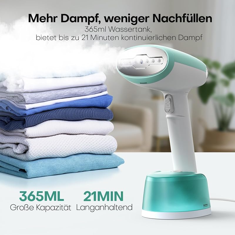 Steamer Dampfglätter 1500W 365ml Wassertank Faltenentferner Tragbar, Grün
