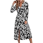 CUPSHE Women Fall Dresses Floral V Neck Tie Front Long Sleeve Flowy Casual Wrap Maxi Dress