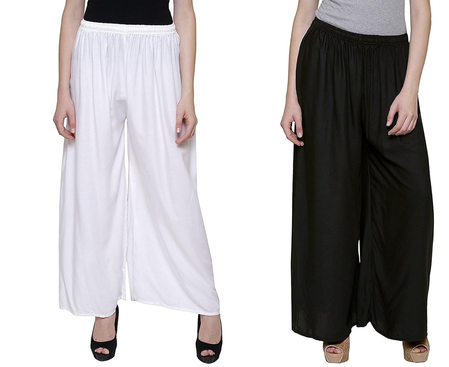 mrv fashion women's rayon plazzo pants (white and black, free size)