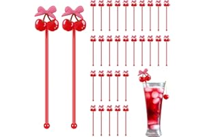 Reallnaive 30 Pcs Cherry Bow Drink Stirrers 6 Inch Pink Red Coquette Bow Swizzle Sticks Plastic Preppy Coffee Cocktail Stir Sticks for Bachelorette Galentines Day Valentines Wedding Party Favors