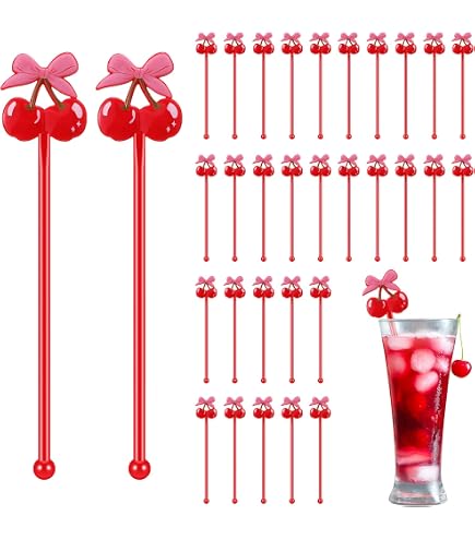 Lot de 10 agitateurs à cocktail en acrylique avec nœud rose