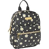 Jessica Simpson Waterproof Mini Vegan Leather Backpack Purse for Women, Travel, Work (Black Daisies)