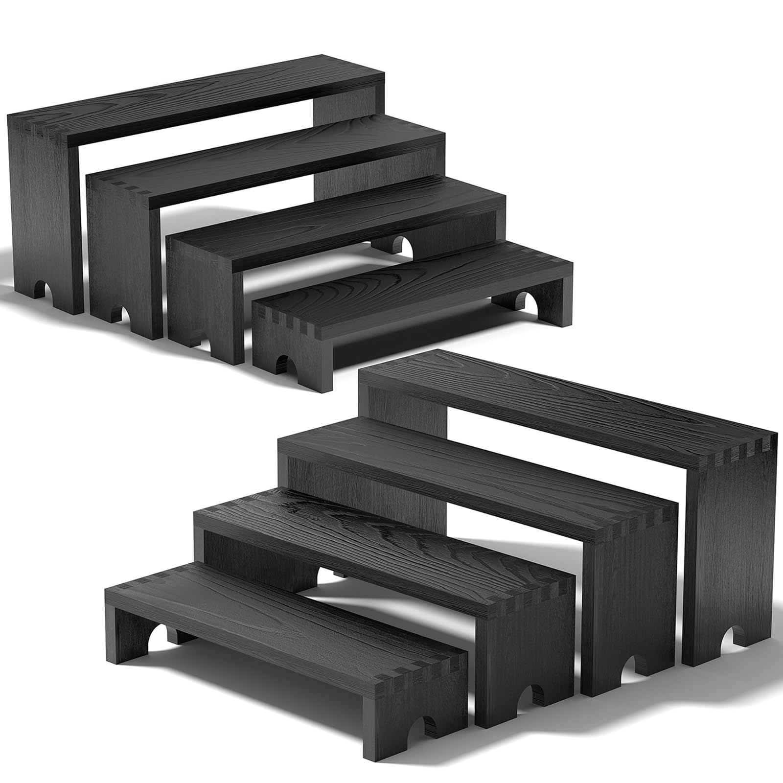 Photo 1 of 2 Set Large Black Wooden Tiered Riser Display Stands for Vendor Events,Stackable Wooden Cupcake Stand,Farmhouse Decor Wood Dessert Table Display Set,Vendor Booth Display Items,Food Display Risers for Party?12-11.2-10.4-9.6IN?