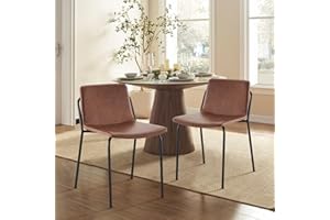 COLAMY PU Leather Dining Chairs Set of 2, Mid Back Modern Upholstered Dining Room Kitchen Side Chair with Metal Legs for Home/Living Room/Bedroom/Office, Dark Brown
