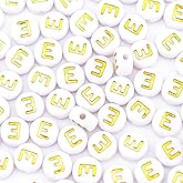 Sunrica 300Pcs Vowel Letter Beads E 4X7mm Single Round Gold Alphabet Beads for Bracelets Making