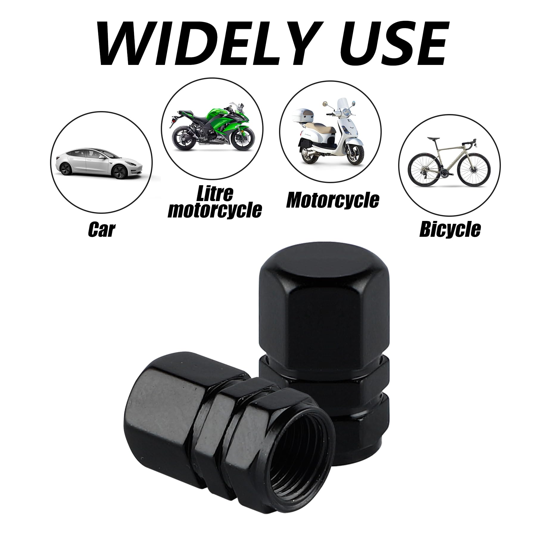 alpmosn Aluminum Tire Stem Valve Caps Wheel Valve Covers Car Dustproof Tire Cap Cover Accessories, Universal for SUV, Car, Bike and Motorcycle, Hexagon Shape (4PCS Black)
