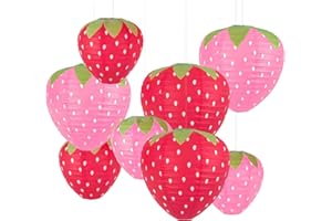 Ayearparty 8pcs Strawberry Paper Lanterns for Strawberry Themed Party Decor Girls Room Decorations Kids Birthday Party Supplies Red and Pink Fruit Hanging Ornaments