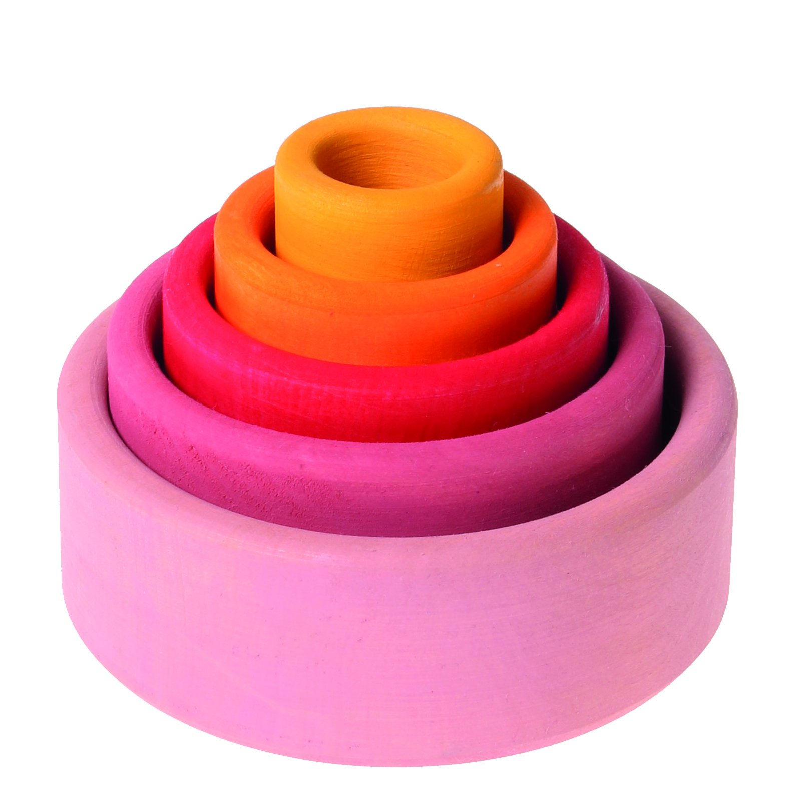Grimm's Set of 5 Small Wooden Stacking & Nesting Rainbow Bowls, Lollipop Colors