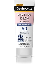 Neutrogena Pure & Free Baby Mineral Sunscreen Lotion with Broad Spectrum SPF 50 & Zinc Oxide, Water-Resistant, Hypoallergenic & Tear-Free Baby Sunscreen, 3 fl. Oz (Pack of 3)