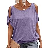 EasyGala Womens Cold Shoulder Tops Banded Bottom Boat Neck T Shirts Summer Sexy Casual Loose Fit Clothes 2026