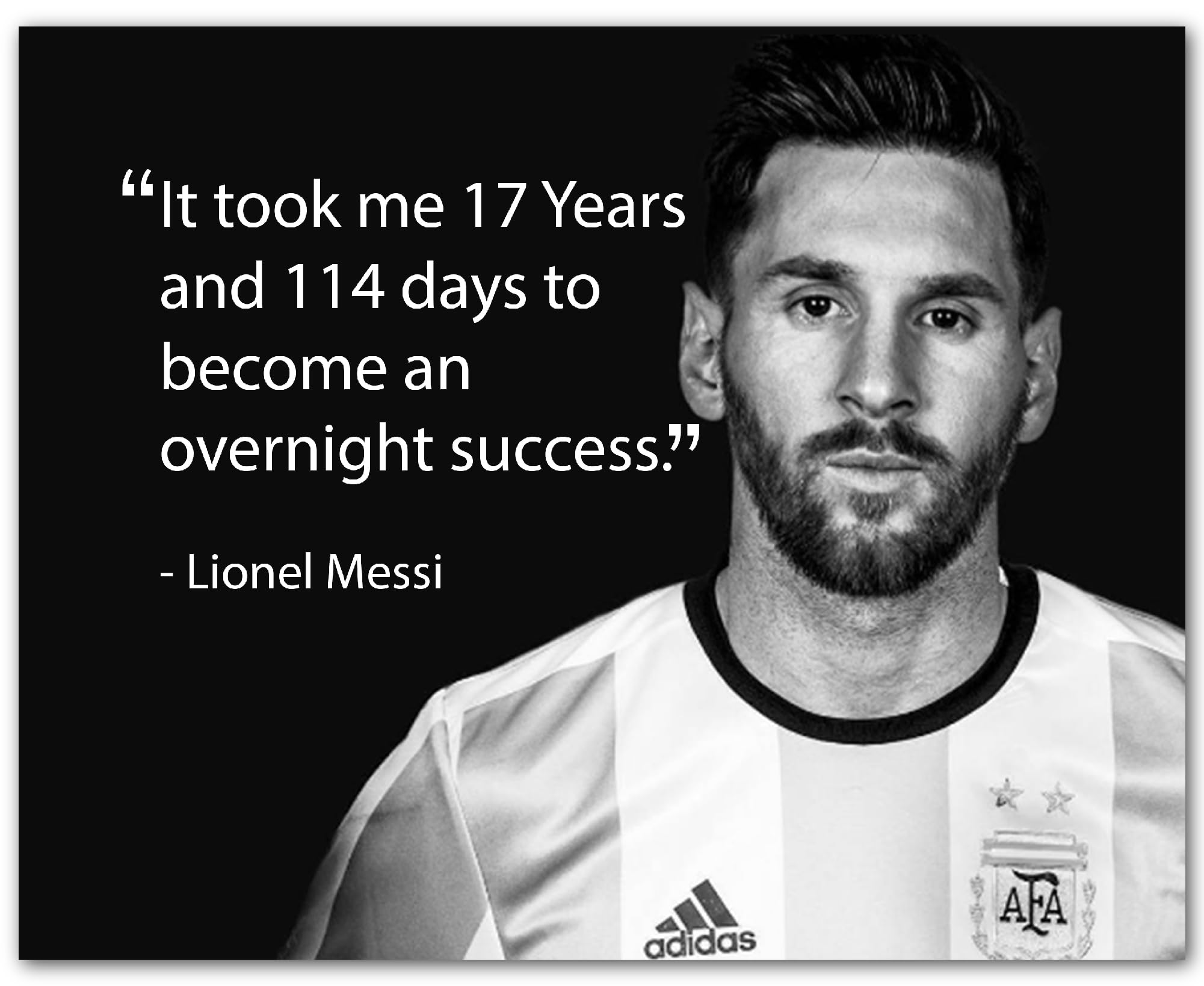 Photo 1 of "Messi's Path to Success - 17 Years" - Inspirational Soccer Quote Wall Art Print - Motivational Wall Decor for Bedroom, Home, Office and Classroom (Unframed, 11 x 14 inches)