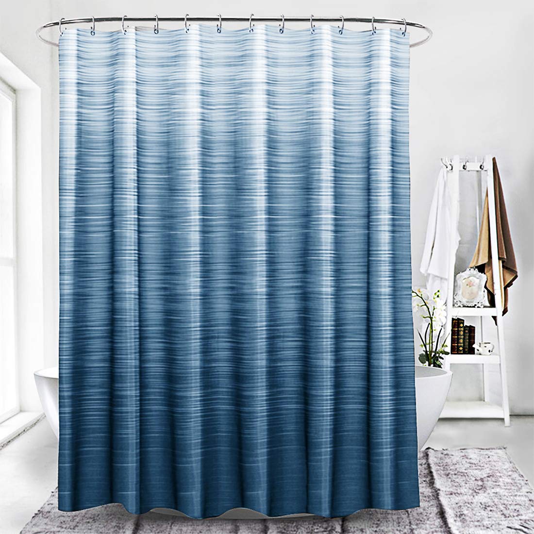 Xlabor Colour Gradient Shower Curtain 240 x 200 cm Waterproof Anti-Mould Fabric for Bathroom Blue 180 x 200 cm