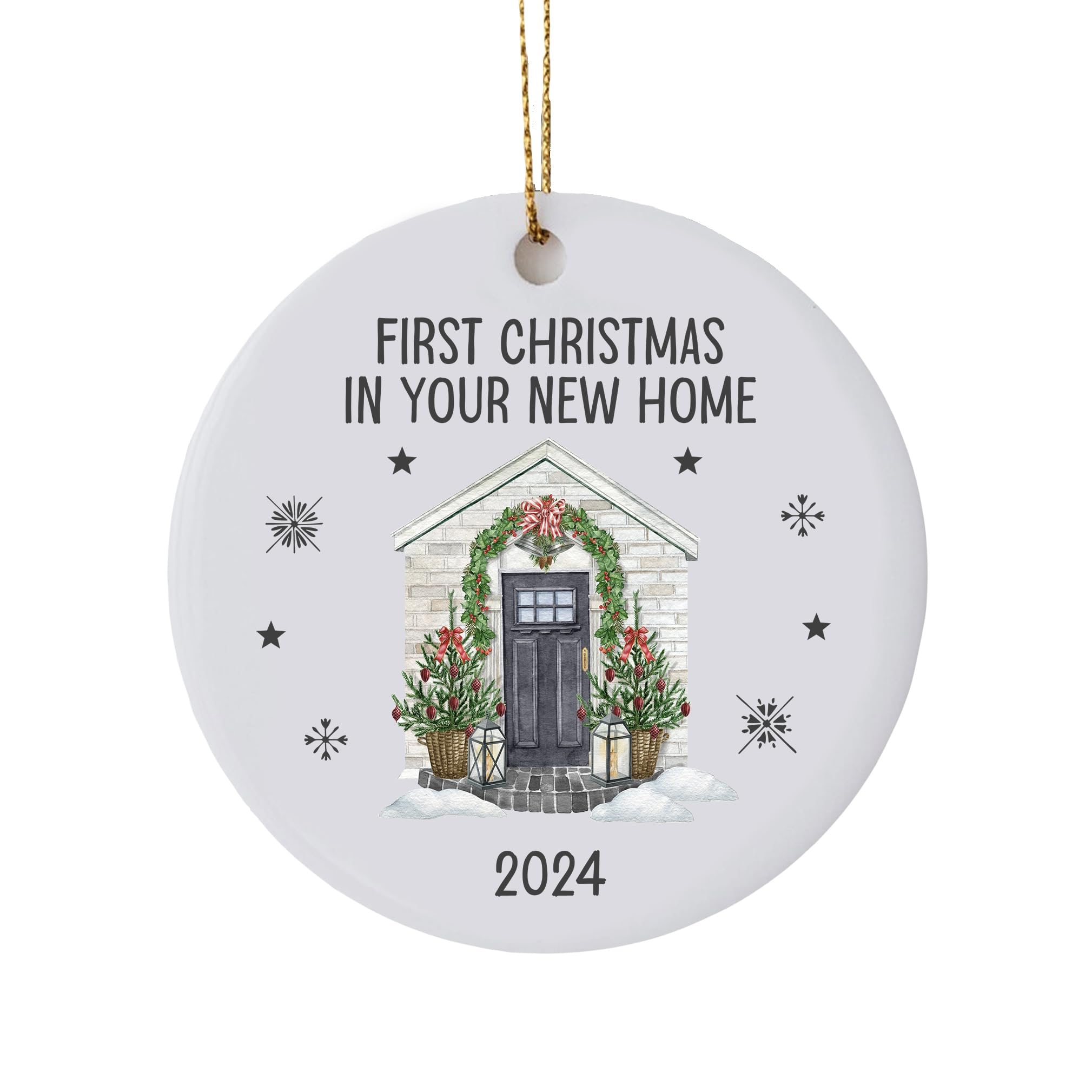 First Christmas in your New Home Tree Ornament Housewarming Gift Keepsake Ceramic Decoration with Festive Snowy home Snowfkakes (2024)