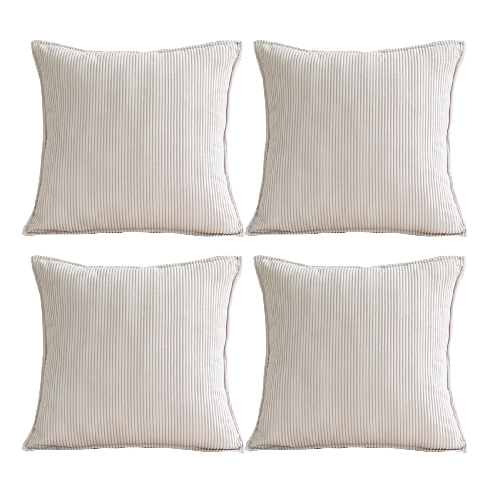 Beige cushions 45 x 45cm set of 4 Corduroy Cushion Square stripes ceramic Throw Pillow Case Set Cushion Covers for Living Room Sofa Bed Bedroom Home Decor Garden ornament Cushion Couch pillowcase