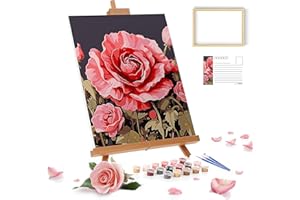 Chilihom Paint by Numbers Kit for Adults Simple Painting, Rose Flower with Frame Couples Gift Ideas DIY Oil Painting Acrylic Paints Canvas for Wall Art 12x16inch