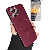 ankofave Magnetic for iPhone 16 Pro Max Phone Case for Women, [Compatible with Magnetic] Matte Soft Metallic Design with Lens Protectors and 1 Screen Protectors for iPhone 16 Pro Max 6.9"-Wine Red
