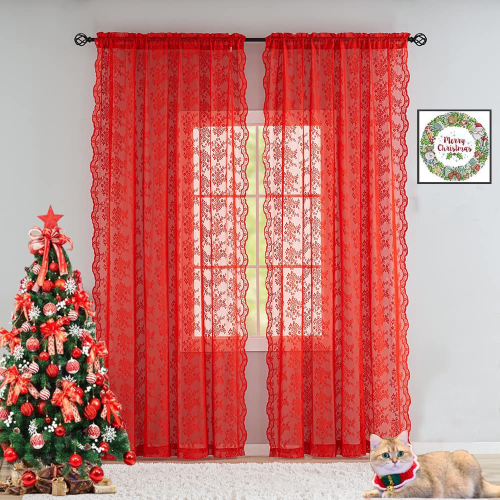 YJ YANJUN Red Lace Curtains 84 inch Length Vintage