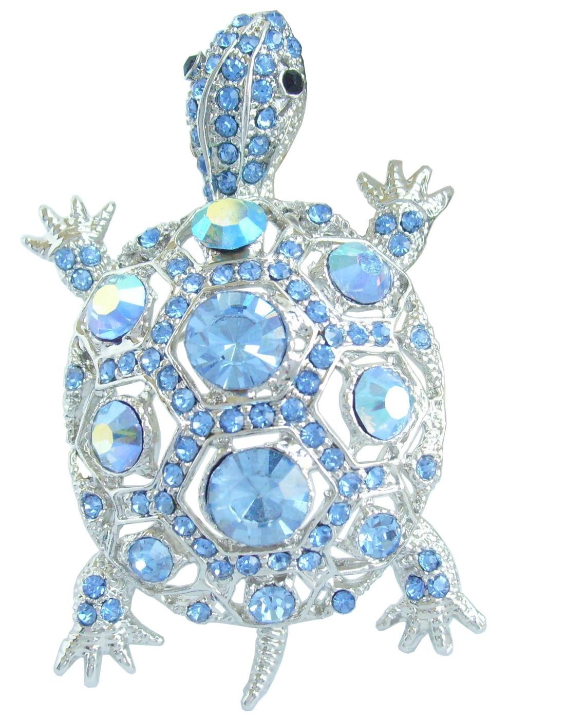 Sindary 2.36" Cute Animal Turtle Tortoise Brooch Pin Pendant Austrian Crystal UKB3631 (Silver-Tone Blue)