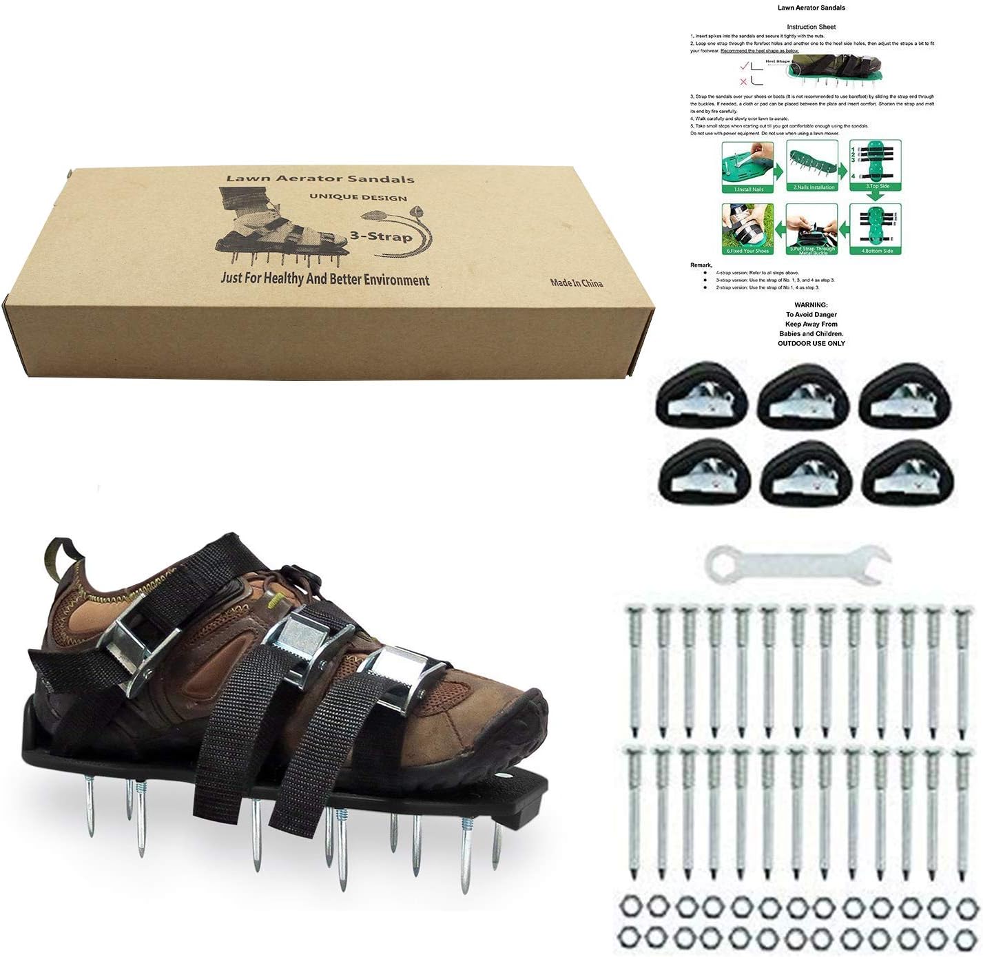 negro Aireador de césped zapatos con clavos Heavy Duty Sandalias