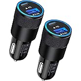30W USB C Car Charger, [2Pack] PD 3.0 Fast Charge Dual Port USB Type C and 2.4a USB A Cargador Carro Lighter Adapter Base for