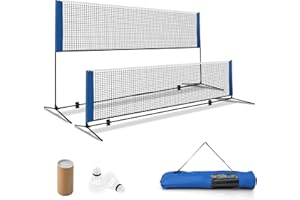 Goplus Portable Badminton Net Set, 10FT/ 14FT Volleyball Pickleball Net with 2.7FT-5FT Adjustable Height, 2 Shuttlecocks, Carrying Bag for Backyards, Beach, Driveway, Family Outdoor Game