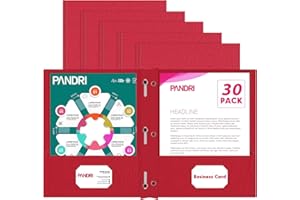 Two Pocket Folders, PANDRI 30 Pack Two Pocket Folders with Prongs, 3 Prong Folders Designed for Office and Classroom, Letter Size Red
