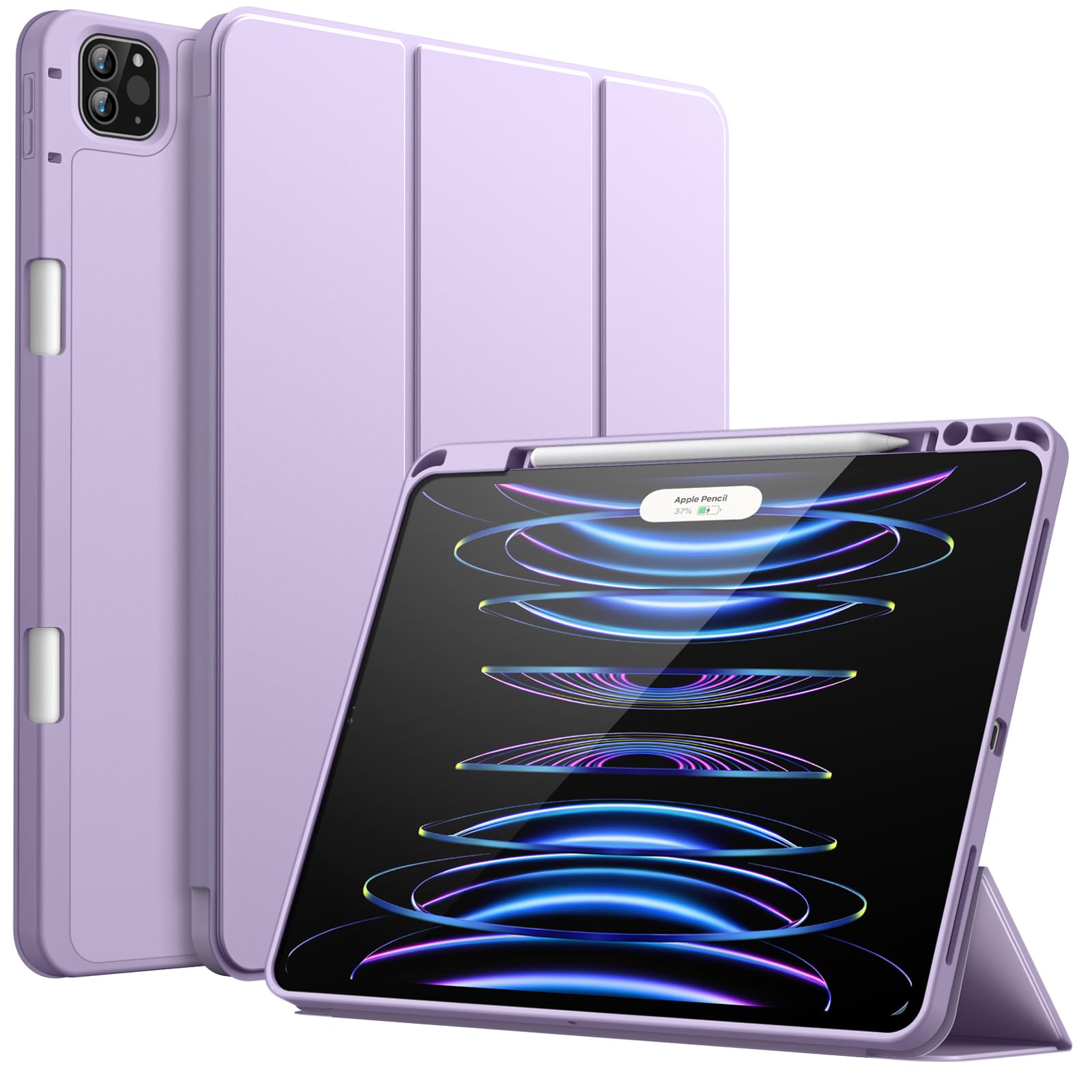JETech Case for iPad Pro 12.9-Inch (6th/5th Generation, 2022/2021 Model) with Pencil Holder, Support 2nd Pencil Charging, Slim Tablet Cover with Soft TPU Back, Auto Wake/Sleep (Light Purple)