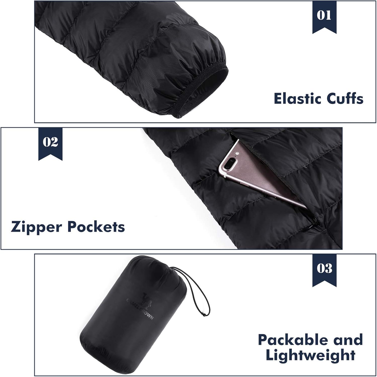 CAMEL CROWN Men's Packable Down Jacket Lightweight Insulated Hooded Winter Puffer Coat Water Resistant at  Men’s Clothing store