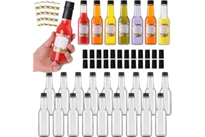EkkoVla 25 Pack 5 oz Clear Glass Hot Sauce Bottle with Black Caps and Orifice Reducers, Clear Woozy Bottles Empty Wine Bottle