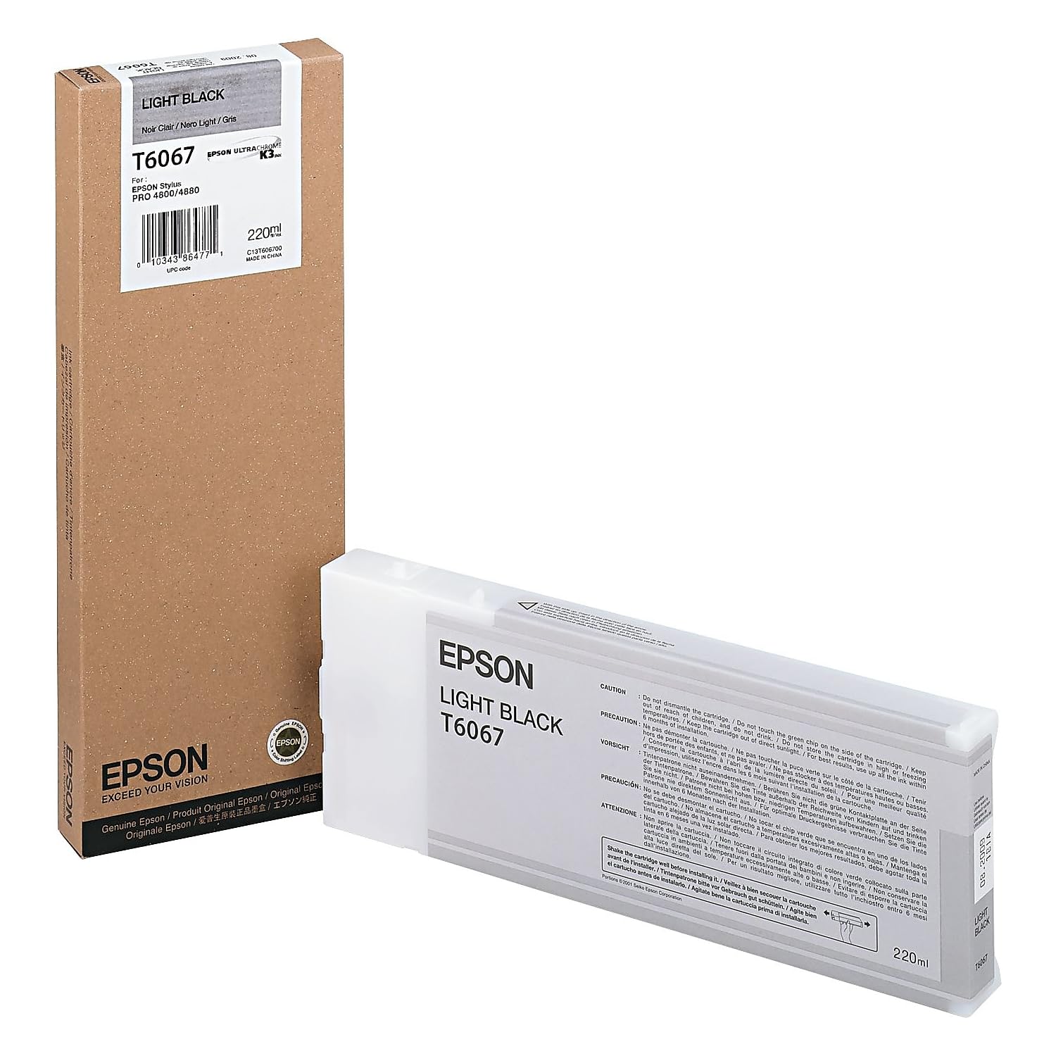 Epson T606700 Ink Cartridge for Stylus Pro 4800, Light Black, Genuine