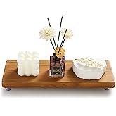 SINOKF 12.6"x5" Solid Teak Wood Riser & Tray - Farmhouse Organizer with Non-Slip Base | Rustic Bathroom & Kitchen Tray for Countertop, Sink Decor | Natural Finish Pedestal Stand (Neutral Home Decor)