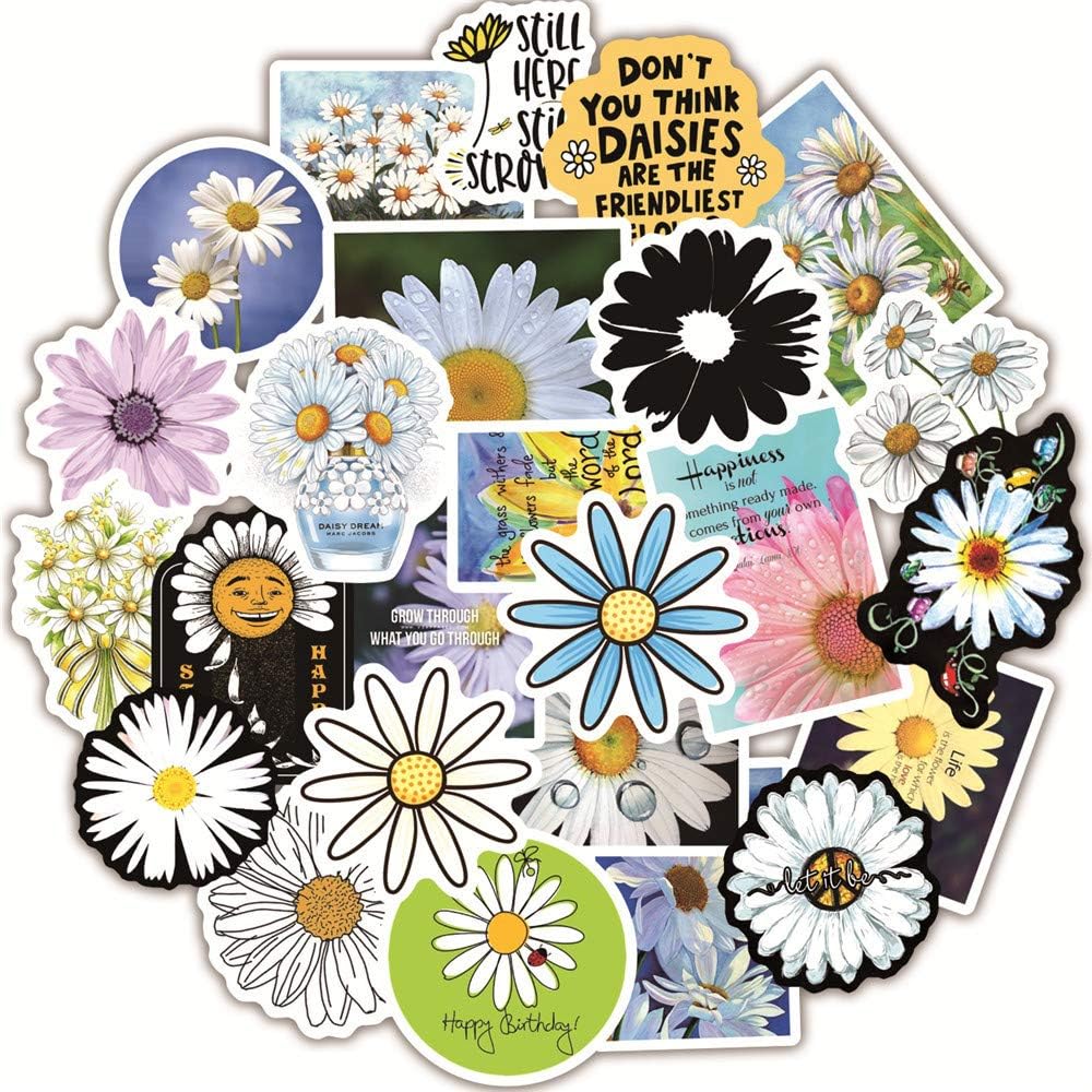 Floral Daisy Stickers for Water Bottle, Vinyl Waterproof Stickers for Laptop,Skateboard,Water Bottles,Computer,Phone case