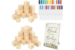 KTZCTPCA 75 Pcs Baby Shower Game Sign Kit, Baby Shower Games Ideas Activities with 1.4 inch Wooden Cubes, 24 Paint Marker & D
