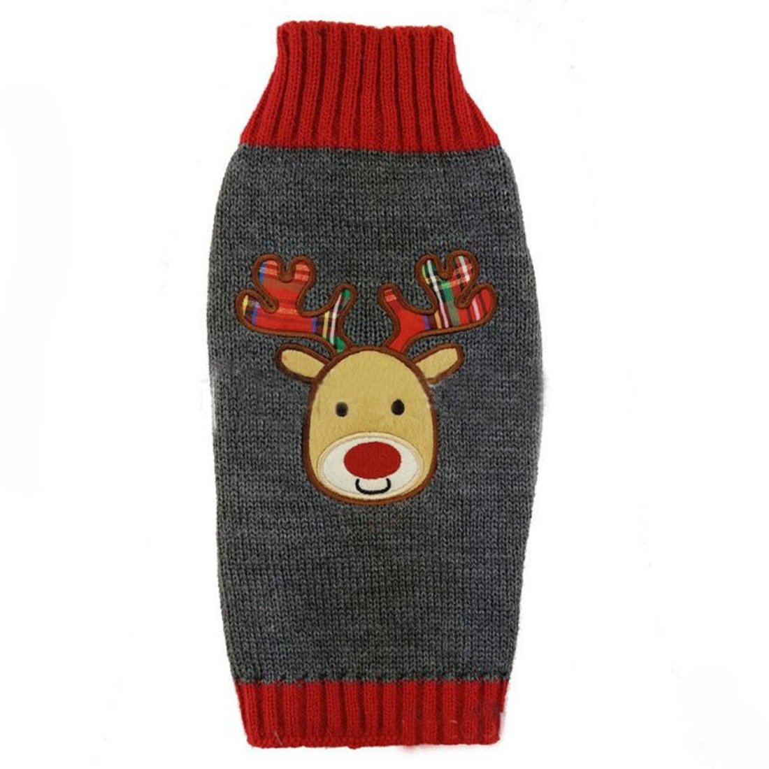 Cute Funny SMALL DOG ONLY Doggie Puppy Kitten Cat Christmas Xmas Outfit Warm Winter Girl Boy Jumper Coat Clothes Hoodies Costume Ideas Pullover Sweater Grey Red Reindeer Plaid Tartan Antlers XS
