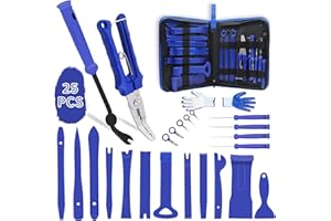 Auto Trim Removal Tool Kit, Wetado Car Panel Door Audio Trim Removal Tool Kit, 25 Pack Fastener Remover Pry Tool Set with Storage Bag for Removal of Car Door Clip Panels Fasteners (Blue)
