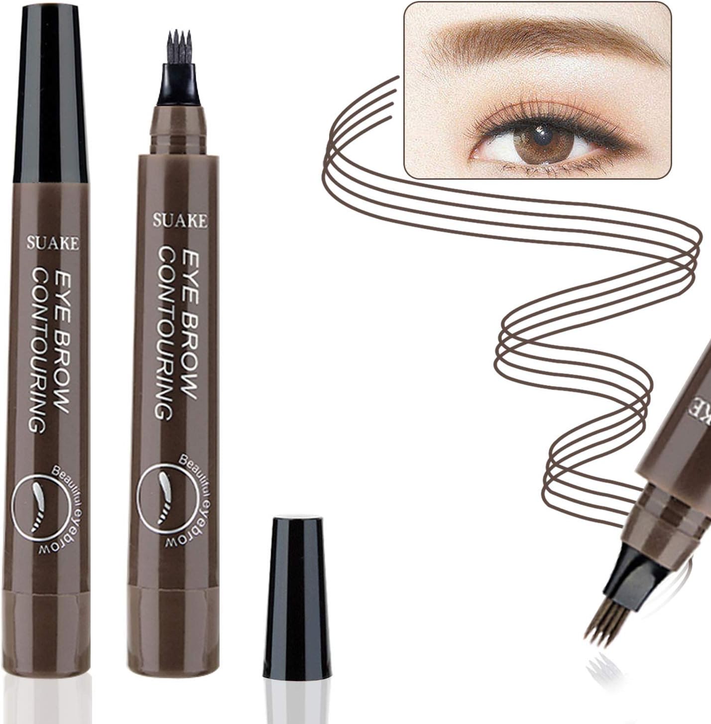 2 PCS Microblading Eyebrow Pen Waterproof, NANASO Liquid Eyebrow Pencil With Tilted 4 Micro-Fork, Microblade Pen With1 Eyebrow Knife Long-lasting Natural Eye Brows Look