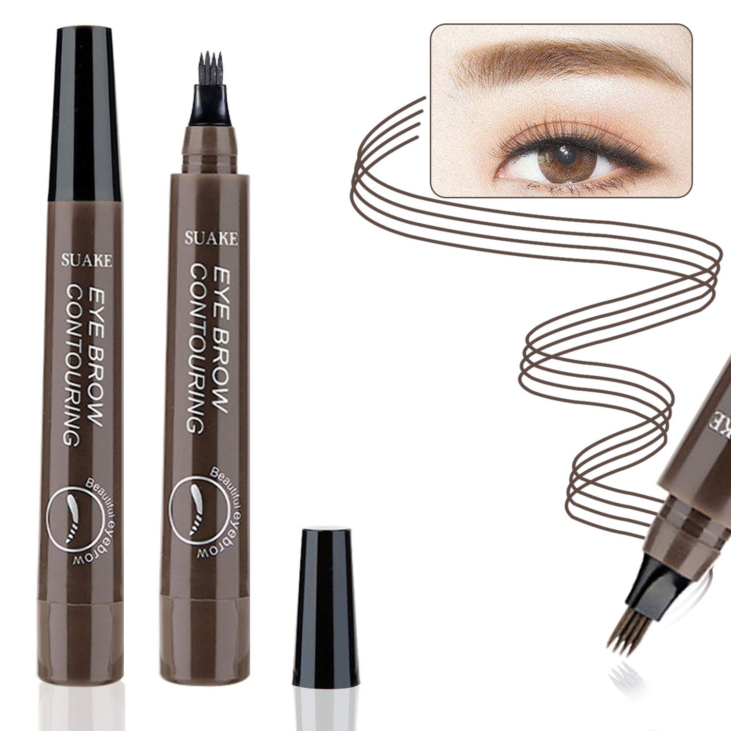 2 PCS Microblading Eyebrow Pen Waterproof, NANASO Liquid Eyebrow Pencil With Tilted 4 Micro-Fork, Microblade Pen With1 Eyebrow Knife Long-lasting Natural Eye Brows Look