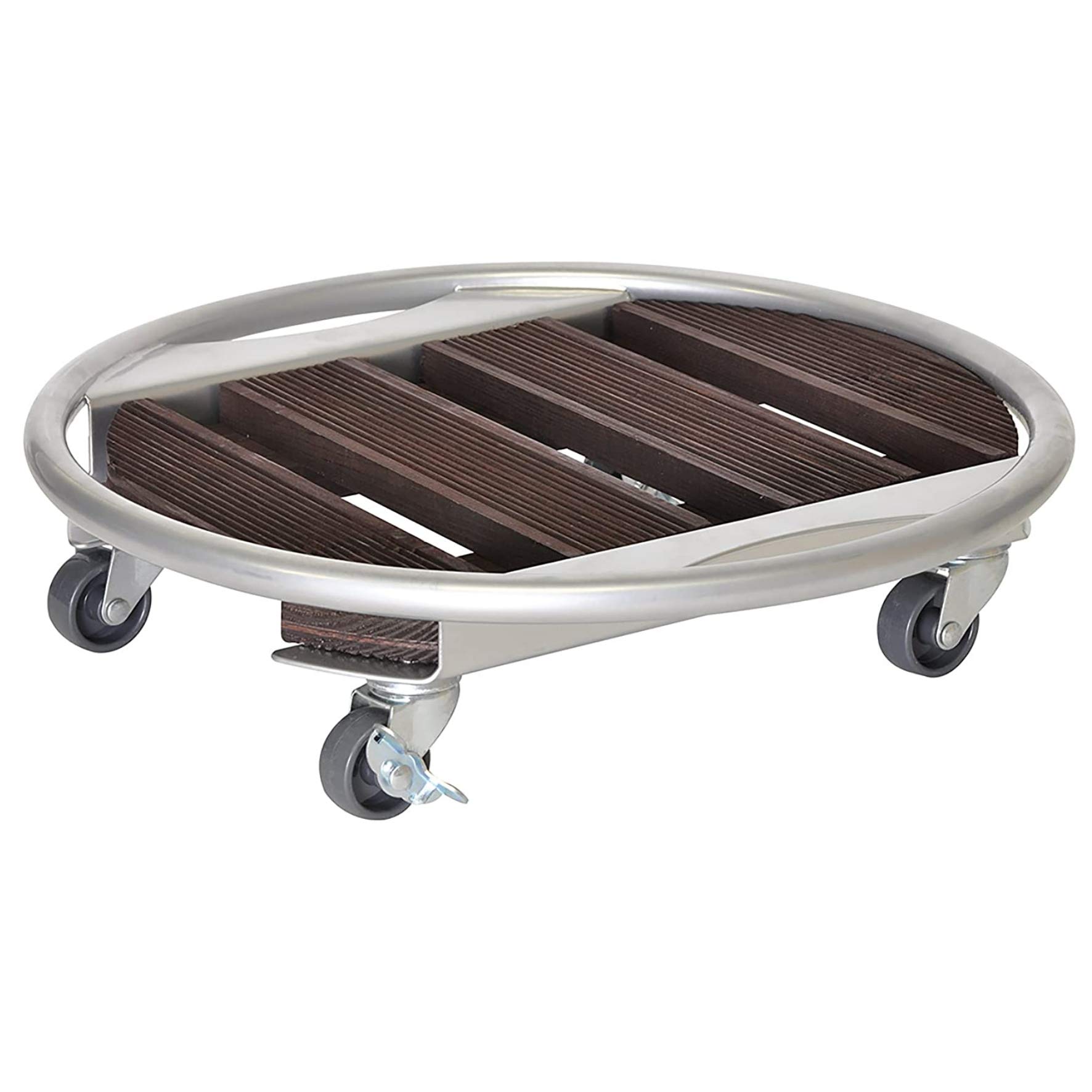 WAGNER Plant trolley VENEZIA WOOD BASIC Ø 38 x 9 cm I Container & Flower trolley for indoor + outdoor use I Solid wood, chesnut color/metal I 2 breaks I Load capacity 70 kg - 20707501