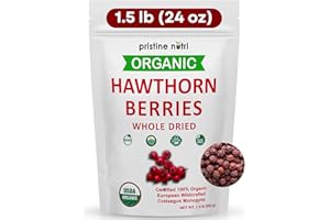PRISTINE NUTRI 1.5 lbs (24 oz) 100% Organic Hawthorn Berries Dried Bulk | Make Hawthorn Berry Tea | European Wildcrafted Berries | Make Wellness Tea for Heart Support, Blood Pressure and Stress Relief