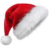 YUNISS 2 PCS Red Christmas Hat for Kids Boy Girls,Santa Hat,Unisex Velvet Classic Xmas Holiday Hat for Christmas
