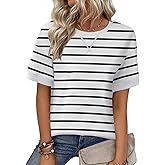 Zeagoo Womens Tops Casual Oversized Short Sleeve Sweatshirt Summer Striped Shirt Crewneck Pullover Loose T Shirts Blouse