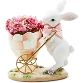 MACKENZIE-CHILDS Bunny Egg Cart Figurine, Rosy Meadow | Handcrafted design, made from resin, decorative Easter rabbit and egg figurine, 6.25" W x 6.5" H x 3.75" D