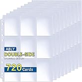 ABLY 720 Pocket Double Sided Card Sleeves, 9-Pocket, for 3 Ring Binder | 40 pages, trading card protector sheets for Pokemon, baseball, Skylanders, clear plastic, fit 3-ring binder