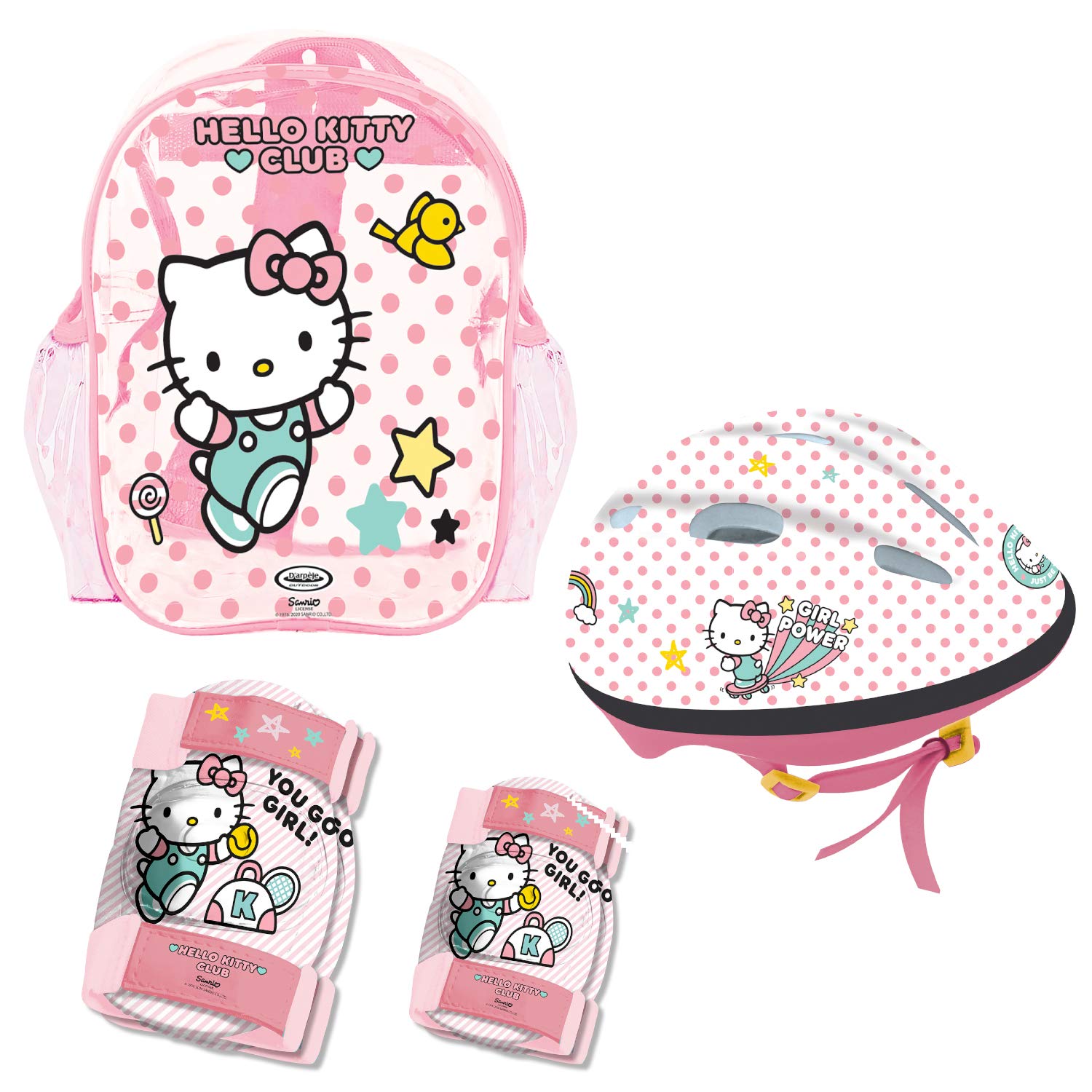 DARPEJE HELLO KITTY Club Children's Helmet, Knee, Elbow Protection Set with Carry Bag